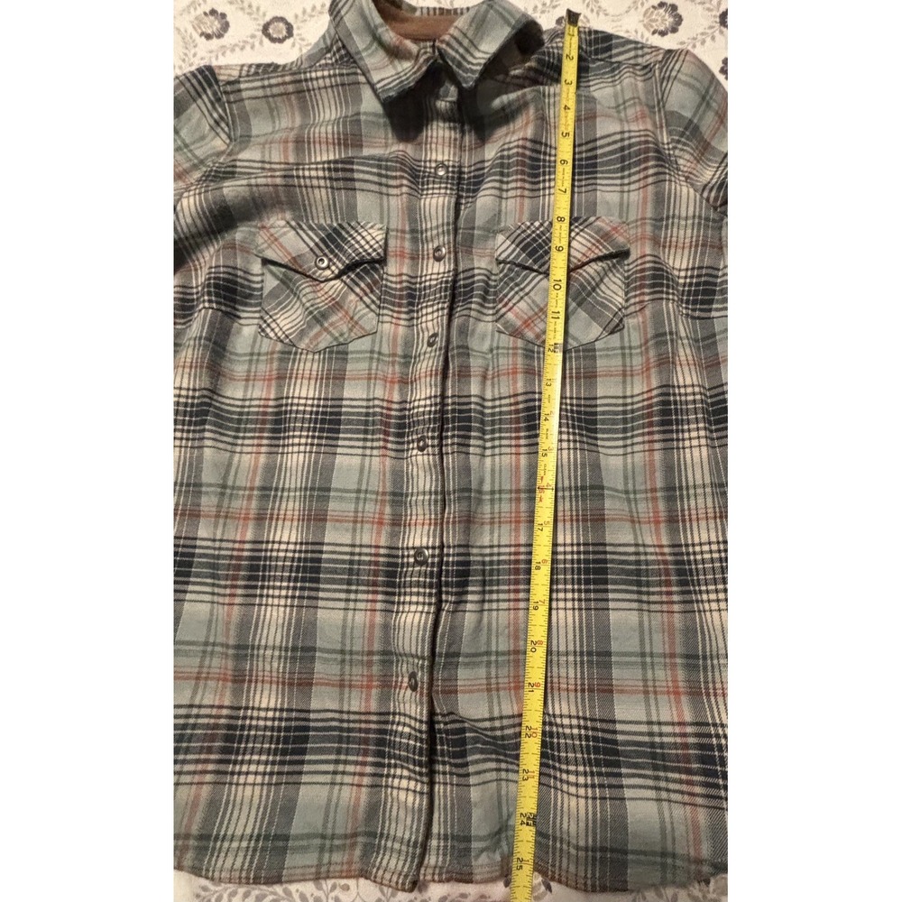 KUHL Tess Corduroy Trim Medium Flannel Shirt Womens Small Snap Front Green Plaid - Picture 6 of 7